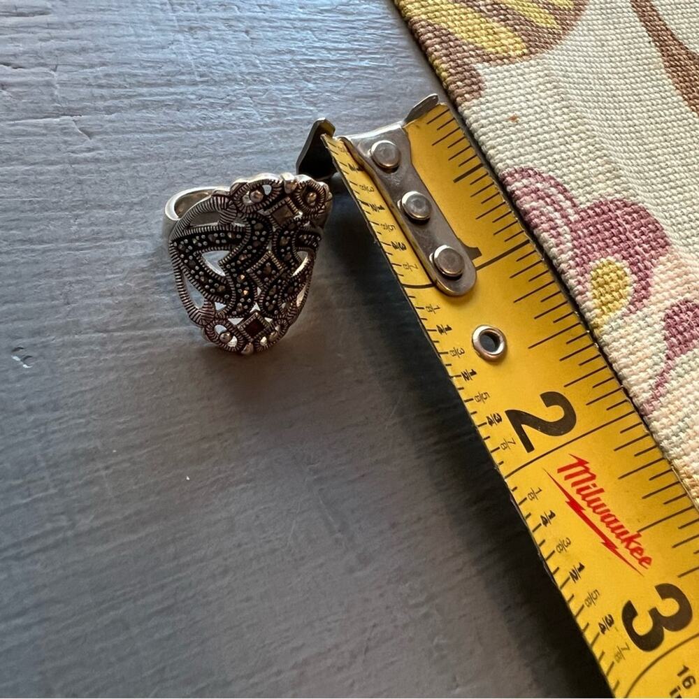 925 Sterling Silver Marcasite Ring Size 6.5 - Picture 6 of 11